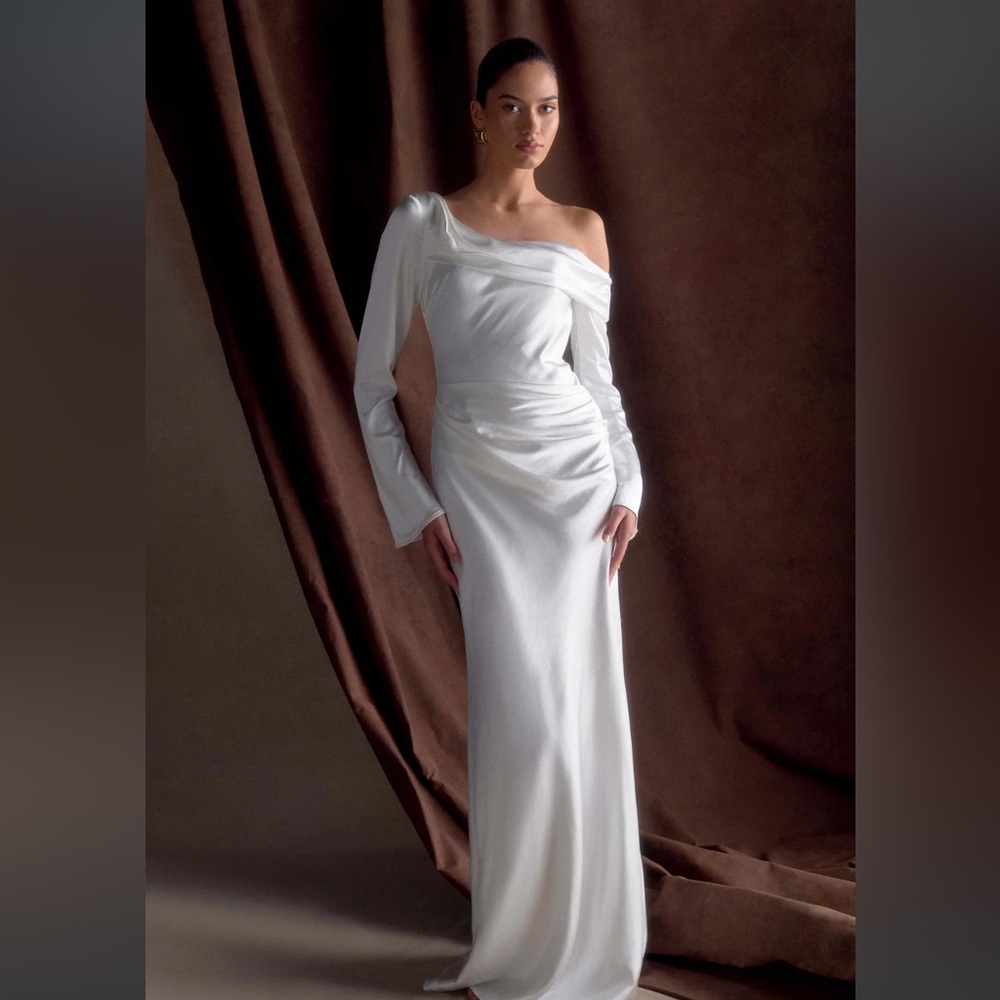 Meshki Iris Long Sleeve Satin Maxi Dress - White